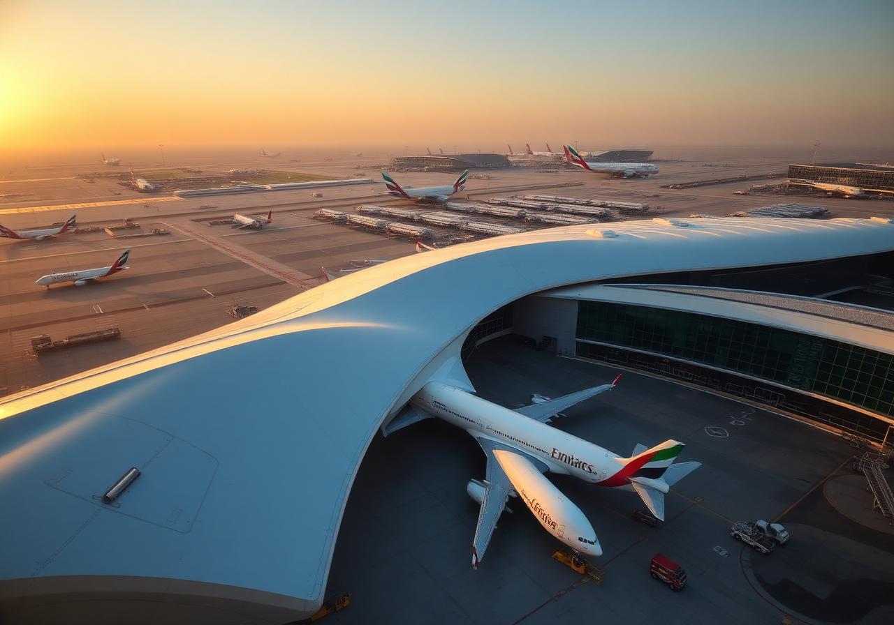 Dubai International Airport at golden hour