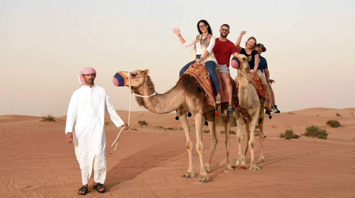 Guided camel ride experience in the desert